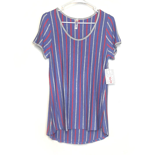 LuLaRoe Womens S Red/Gray/Blue Classic T Vertical Stripe T-Shirt S/s NWT
