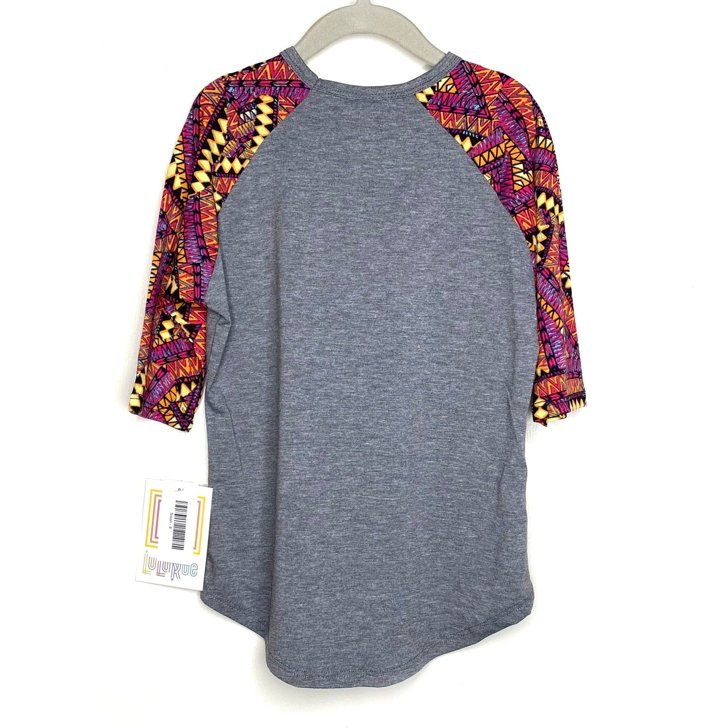 LuLaRoe Kids Unisex 6 Gray/Multicolor Sloan Abstract Raglan T-Shirt 3/4 Sleeves NWT