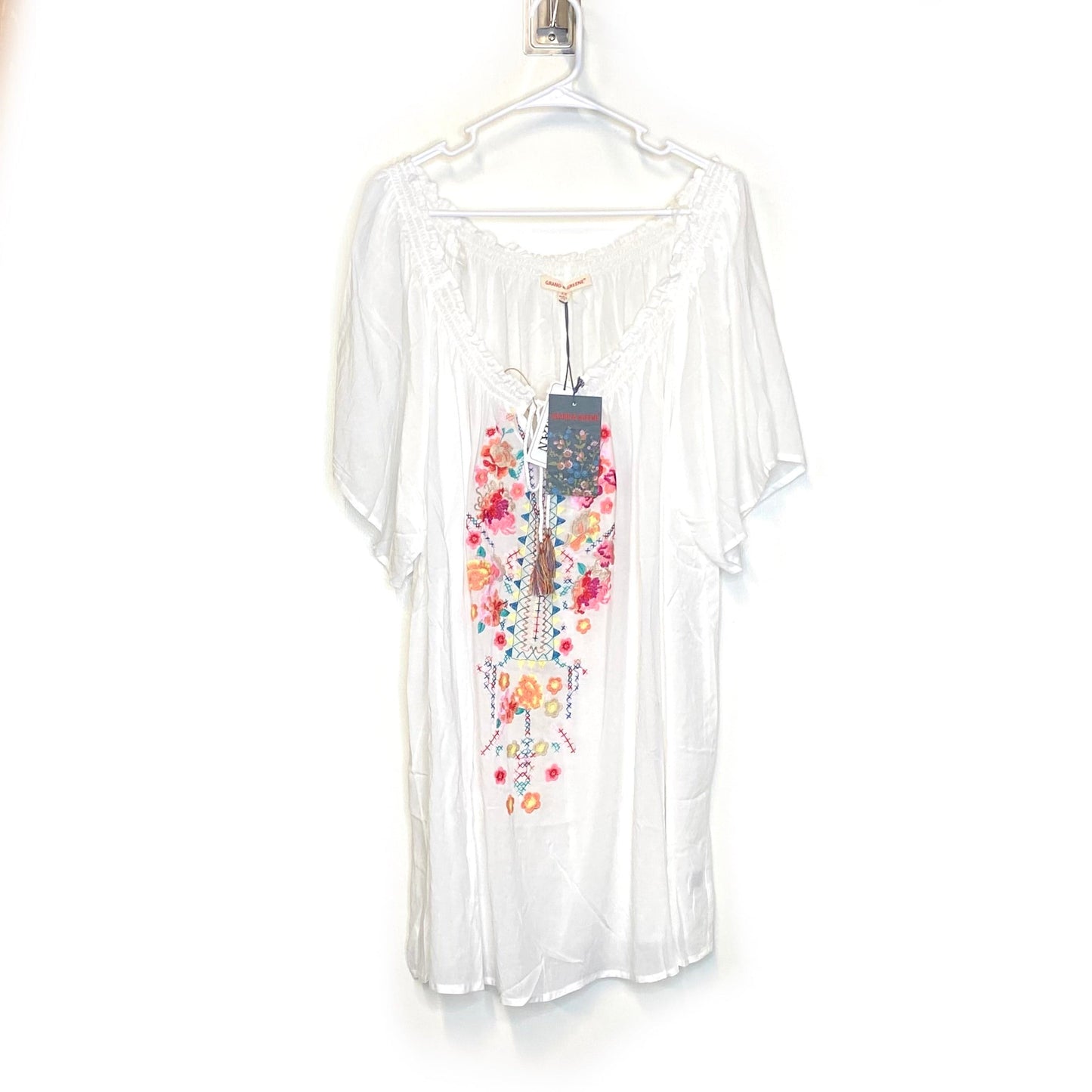 Grand & Greene Women's White Floral Blouse - Size 3X - 3/4 Sleeve Peasant Top (NWT)