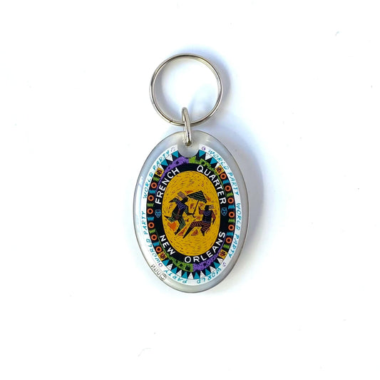 “French Quarter New Orleans World Party” Travel Souvenir Keychain Key Ring Oval Clear Acrylic