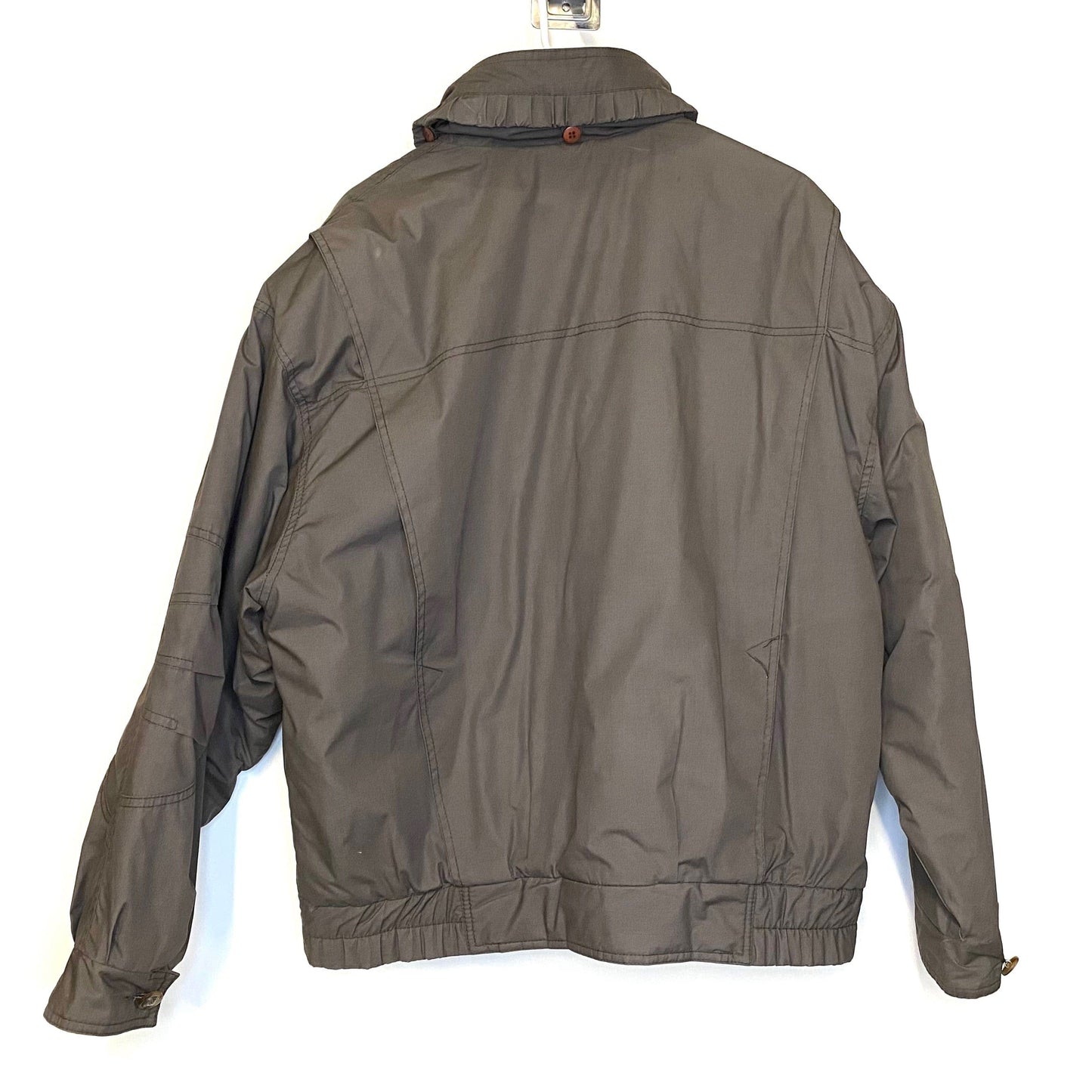 Vintage Members Only Club House Mens 44 Olive Green Canvas Hunting Jacket Leather Shoulder Patch*