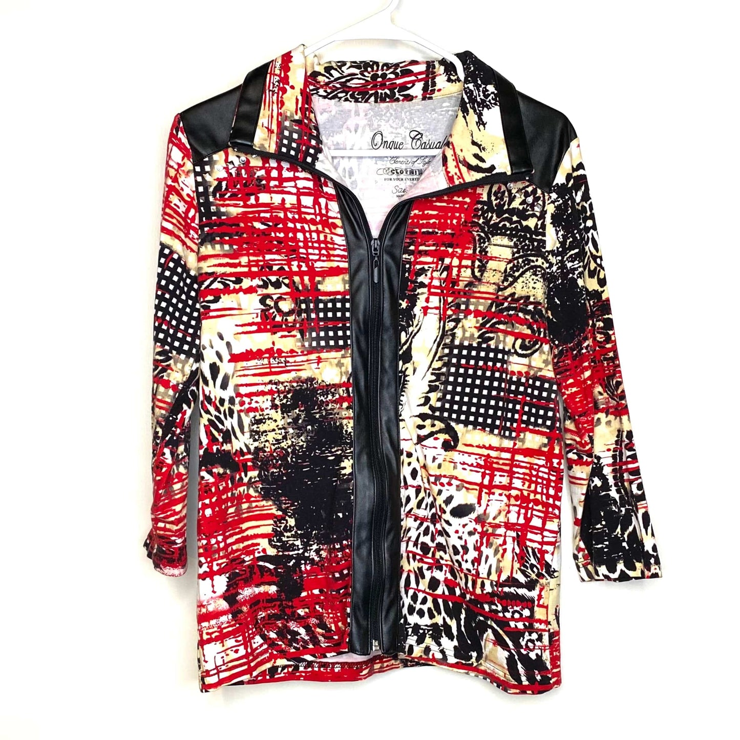 Onque Casuals Womens Size S Multicolor Abstract Pattern Full Zipper Light Jacket L/s Pre-Owned
