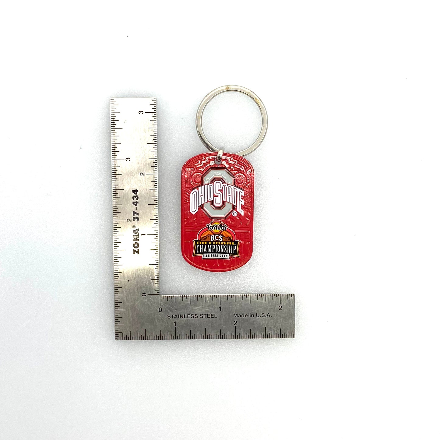 Ohio State "Tostitos BCS Championship" Arizona 2007 Souvenir Keychain Key Ring Tag Red Metal Pre-Owned