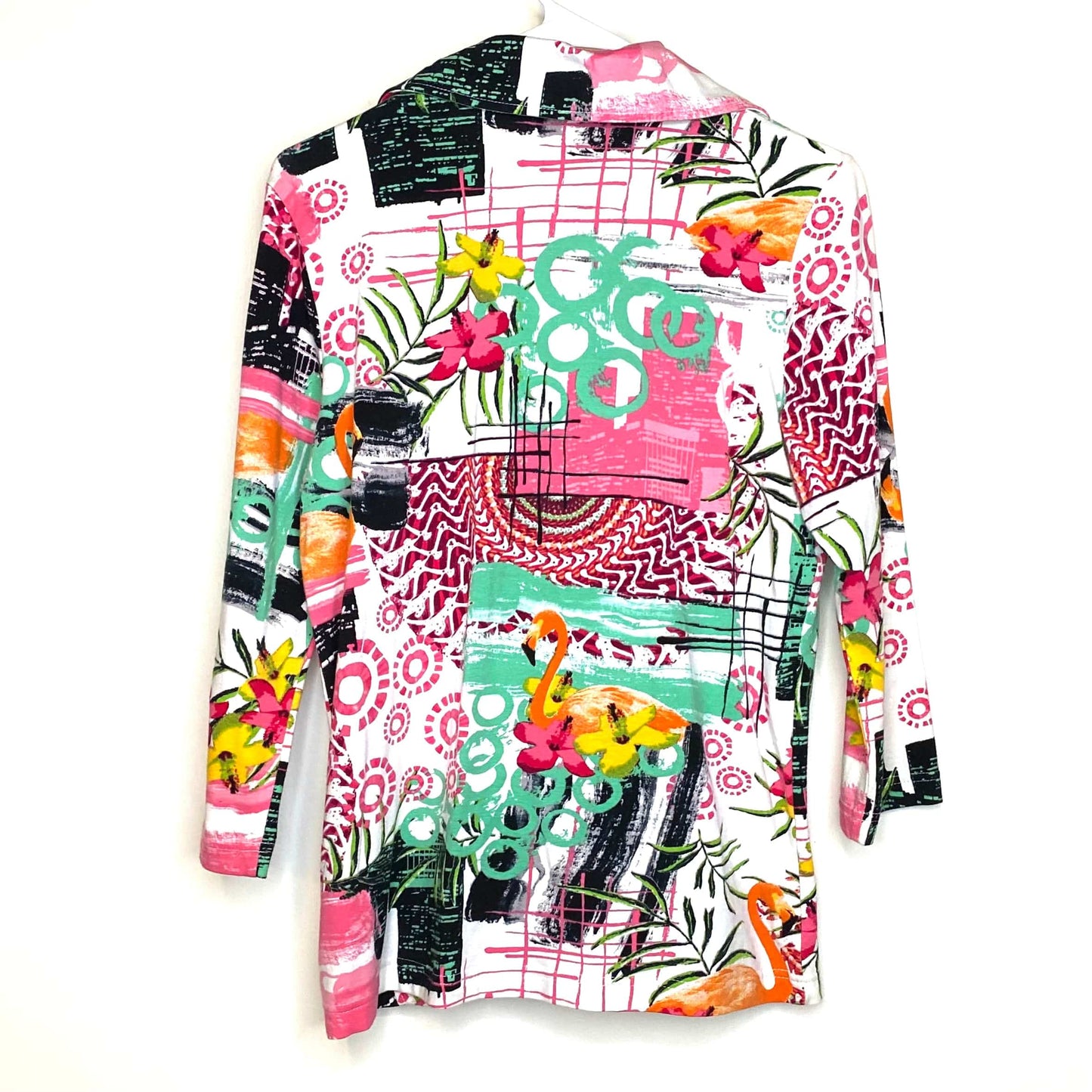 Onque Casuals Womens Size S Multicolor Pink Abstract Pattern Full Zipper Light Jacket L/s Pre-Owned
