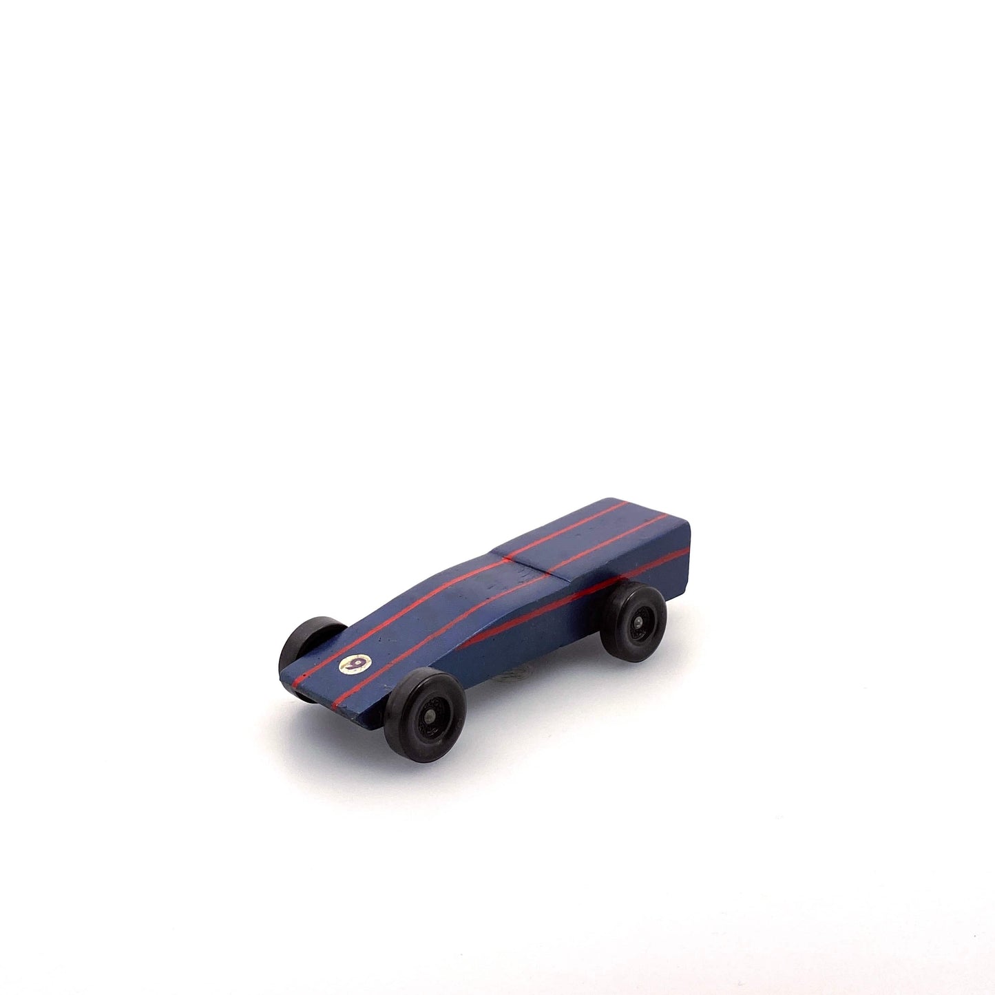 Vintage Pinewood Derby Car Wood Blue Red Stripes Pre-Owned