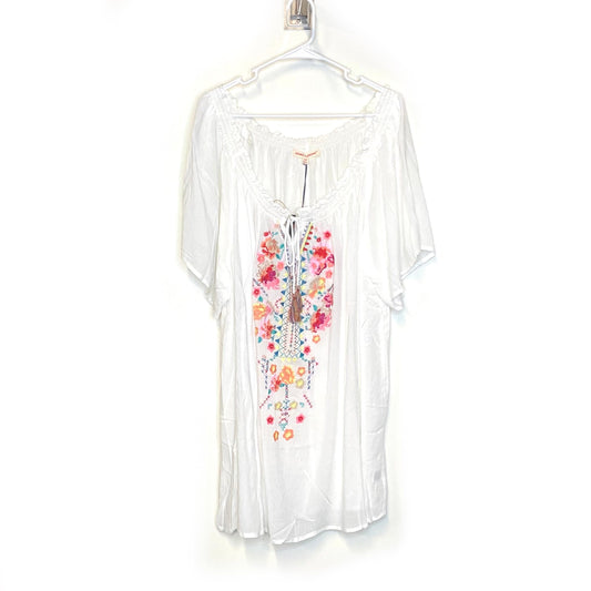 Grand & Greene Women's White Floral Blouse - Size 3X - 3/4 Sleeve Peasant Top (NWT)