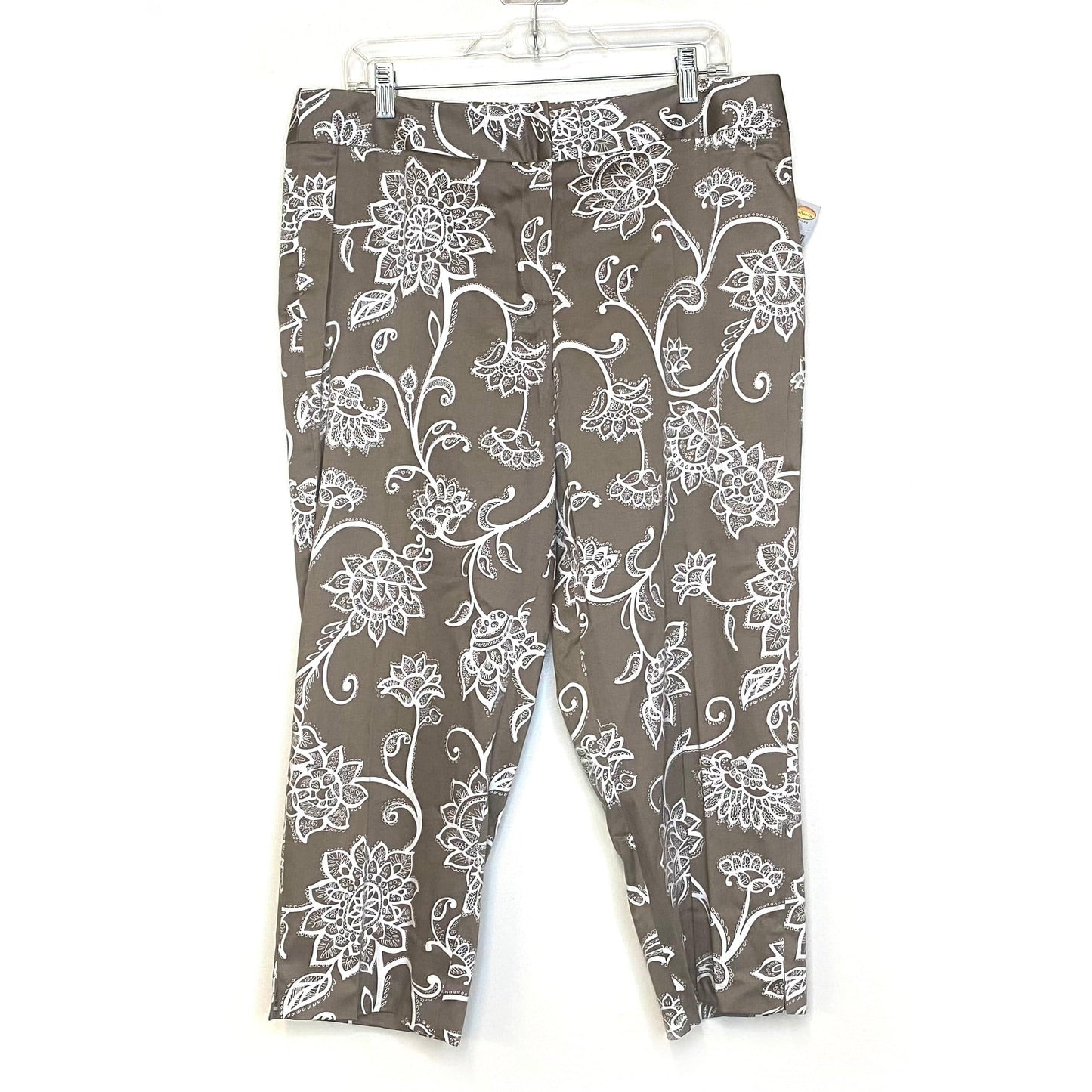 Talbots Petites Womens Size 16P Brown Floral Stretch Cropped Capri Pants NWT