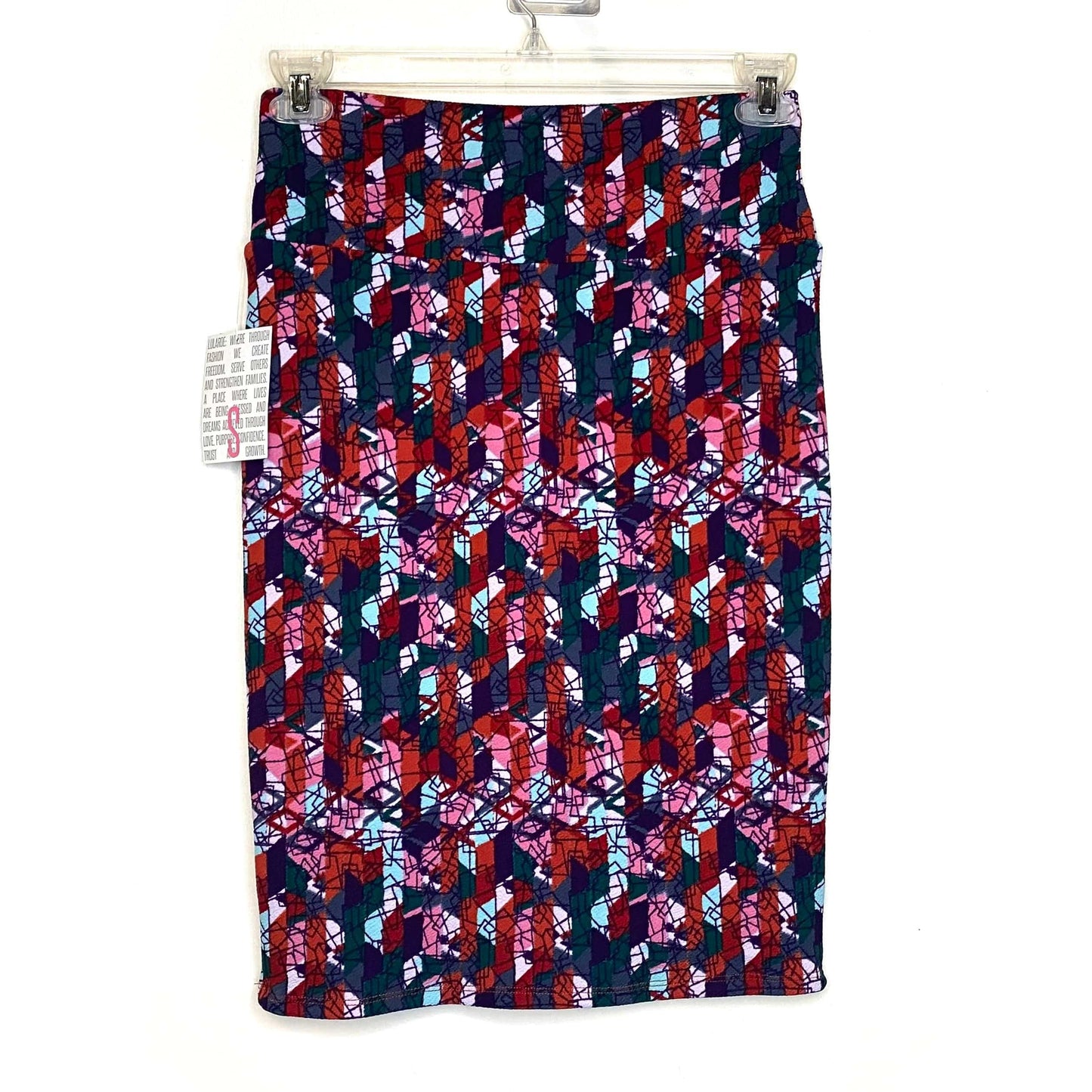 LuLaRoe Cassie Pencil Skirt | S (6-8) | Purple/Blue/Red | Geometric | NWT