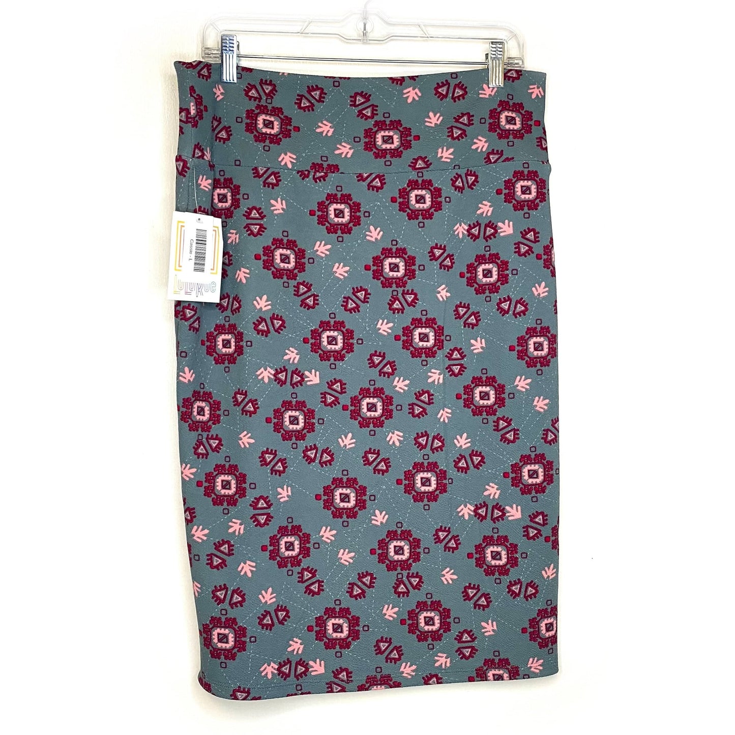 LuLaRoe Womens L (14-16) Sage Pink/Red/Green Cassie Abstract Skirt NWT