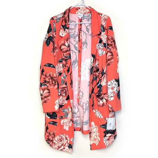 LulaRoe Womens Gwen Blazer Size L Coral Pink Floral L/s - NWT