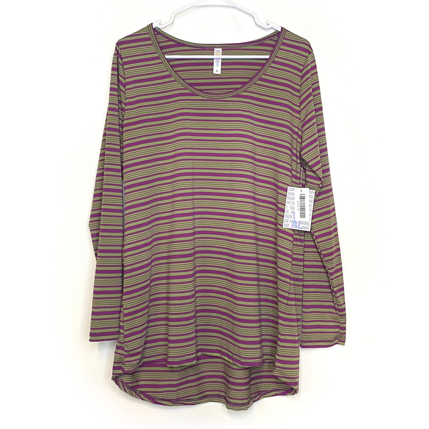 LuLaRoe Womens XL Purple/Green Lynnae Striped T-Shirt L/s NWT