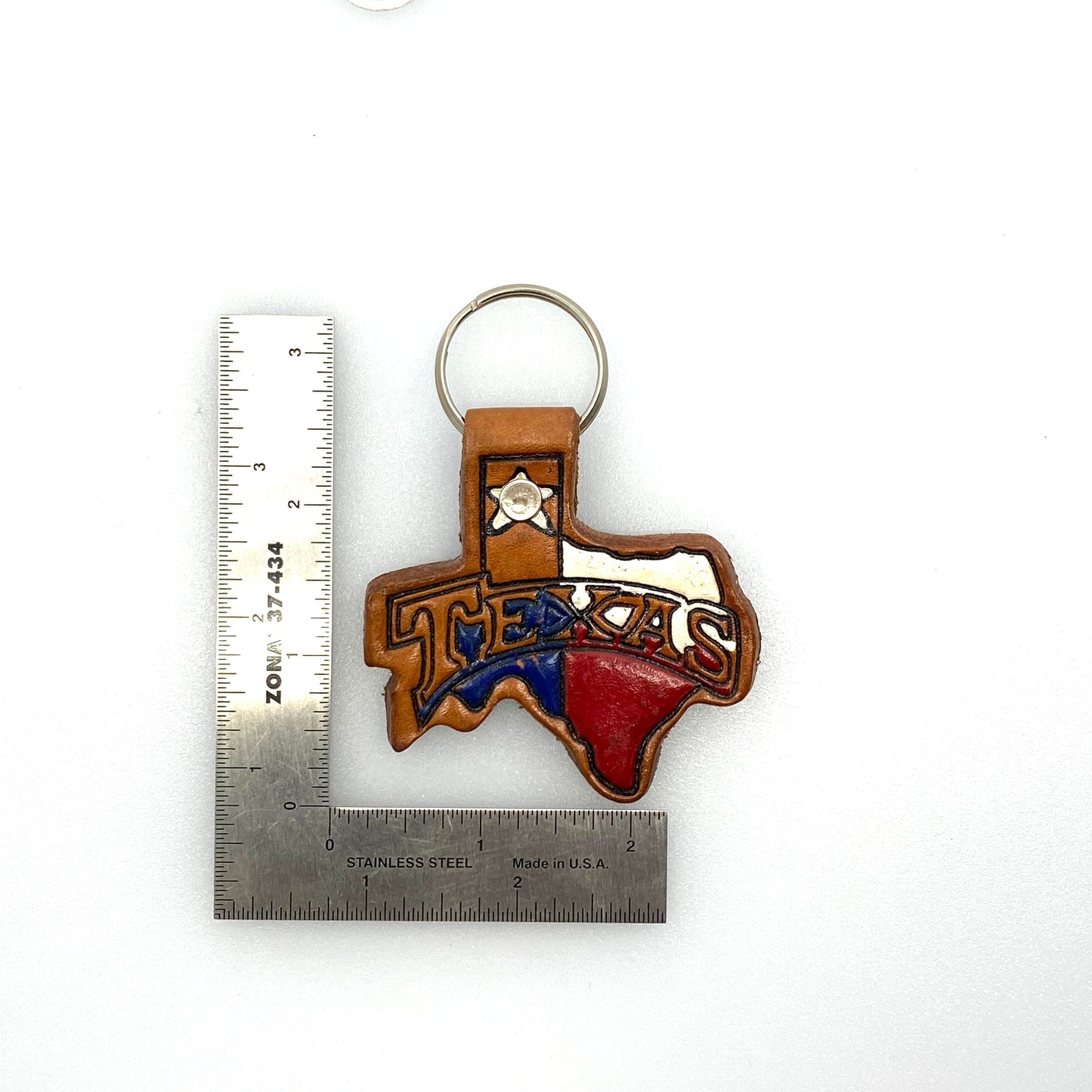 State of Texas Leather Keychain Travel Souvenir Brown Embossed Pre-Owned