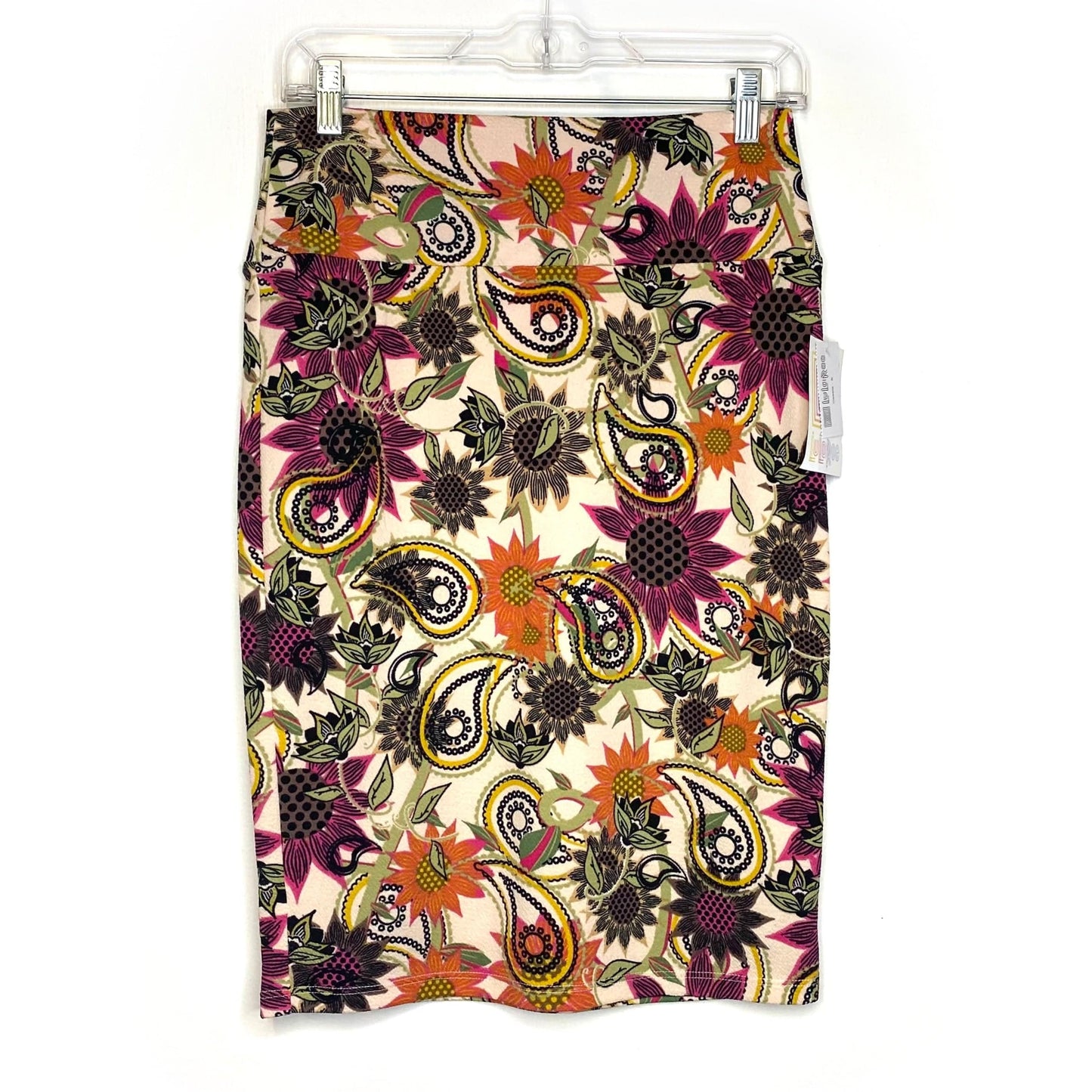 LuLaRoe Womens S Buttermilk Pink/Green/Yellow Cassie Floral/Paisley Skirt NWT