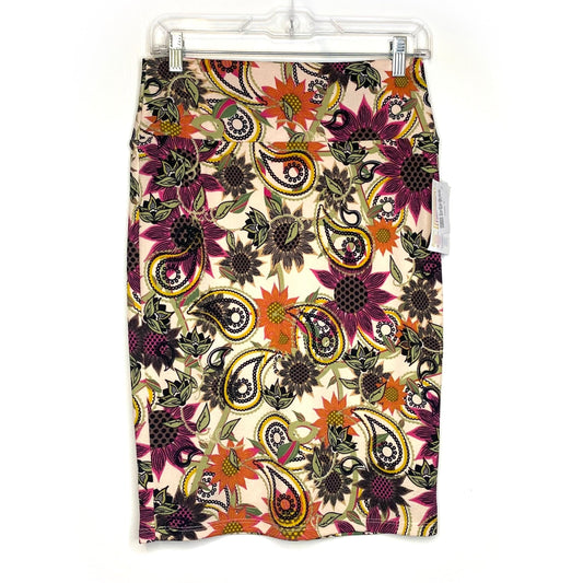 LuLaRoe Womens S Buttermilk Pink/Green/Yellow Cassie Floral/Paisley Skirt NWT