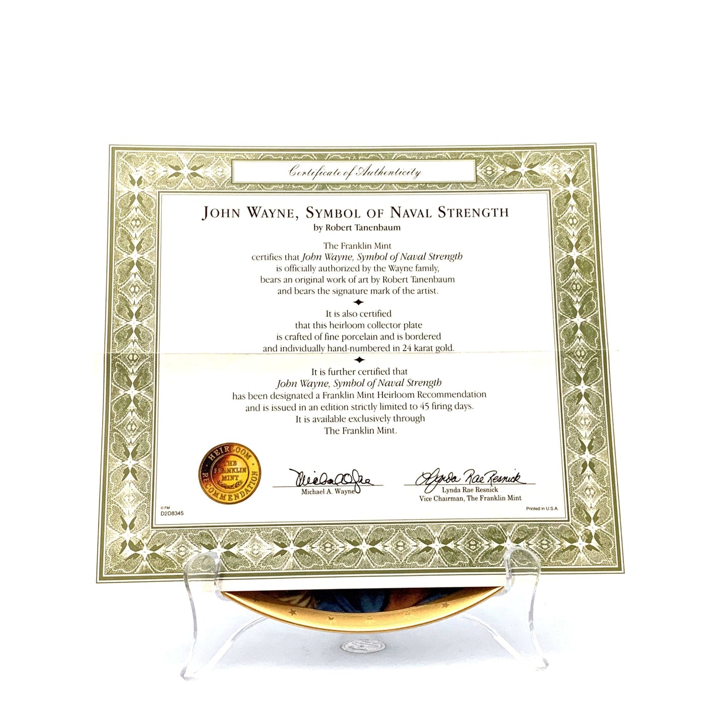 John Wayne | Symbol Of Naval Strength | Franklin Mint Collectors Plates Series | 8 in.