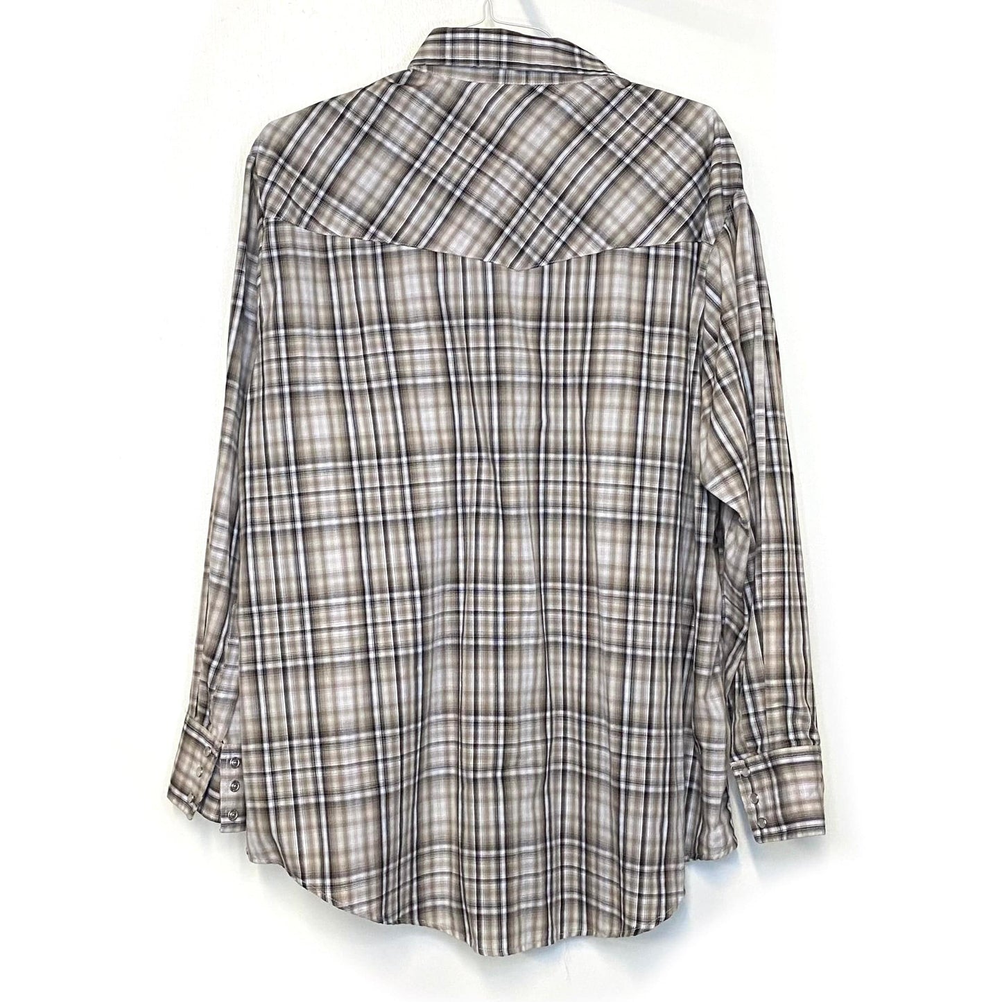 Vintage Ely Cattleman Men's White and Beige Plaid Western Pearl Snap Shirt - Size XXL - Long Sleeve