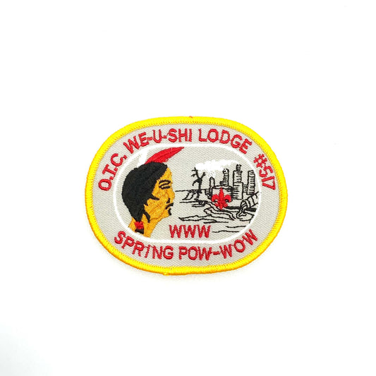 Vintage Boys Scouts of America “517 We-U-Shi Lodge Spring Pow-Wow” Badge Patch Oval NEW