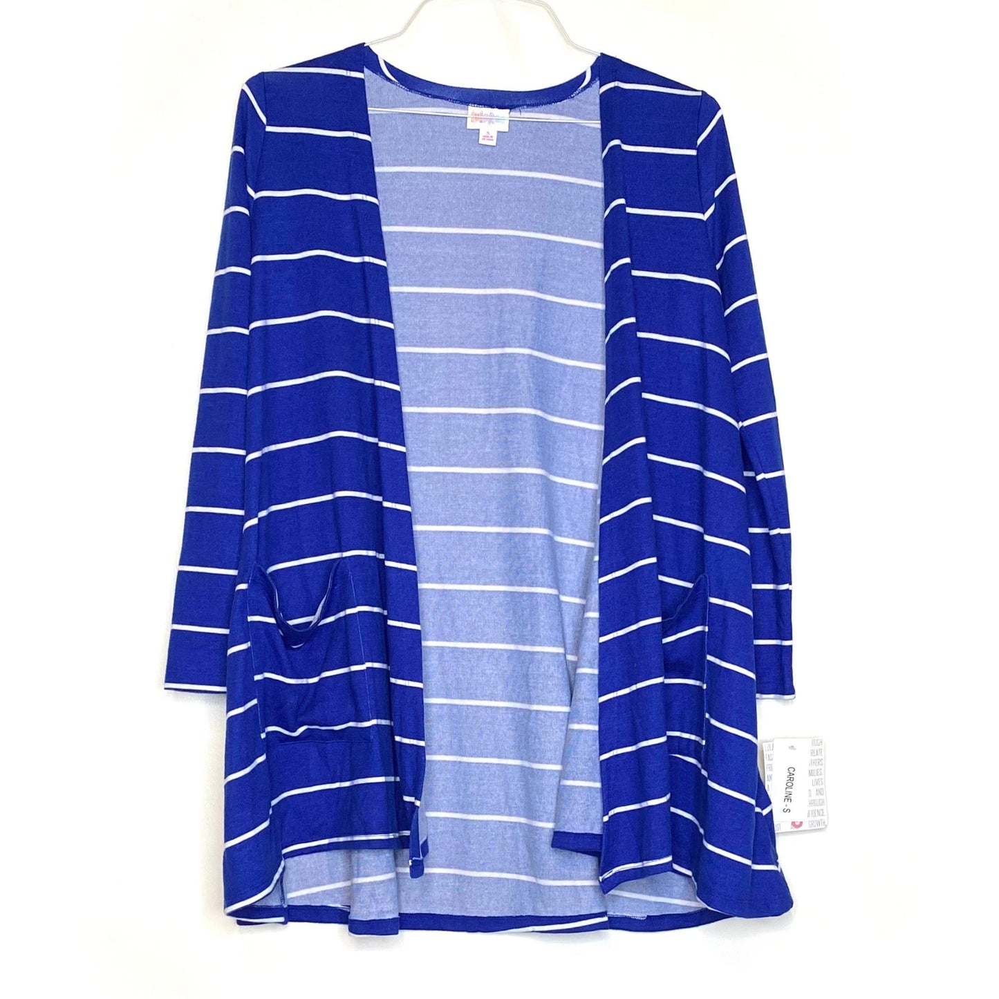 LuLaRoe Womens S White/Blue Caroline Stripes Cardigan L/s NWT