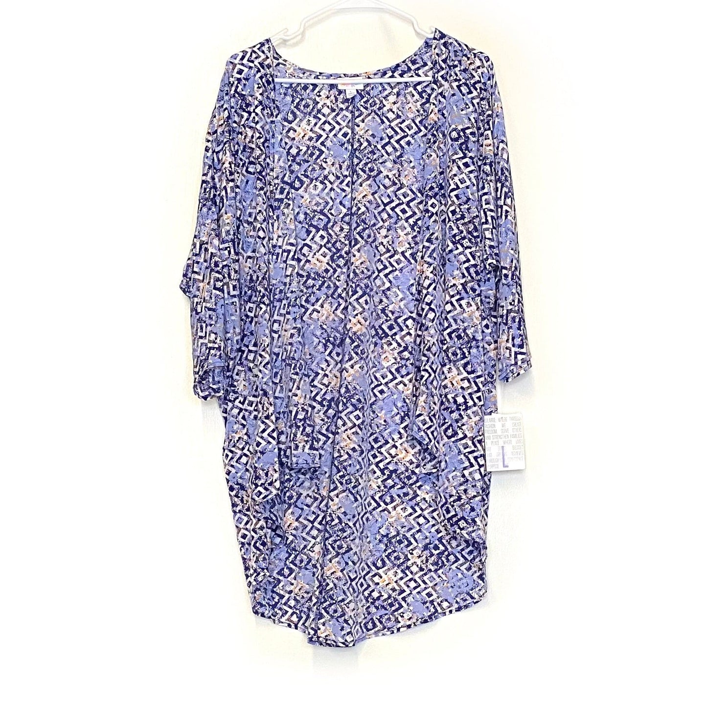 LuLaRoe | Blue/White Lindsay Geometric Cardigan Sweater | Size: L | 3/4 Sleeves | NWT