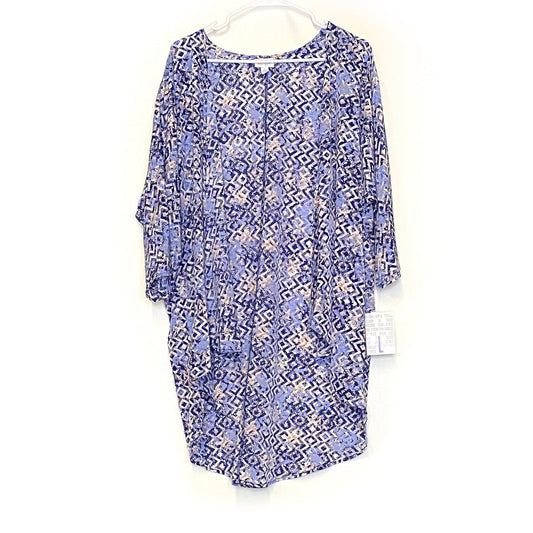 LuLaRoe | Blue/White Lindsay Geometric Cardigan Sweater | Size: L | 3/4 Sleeves | NWT