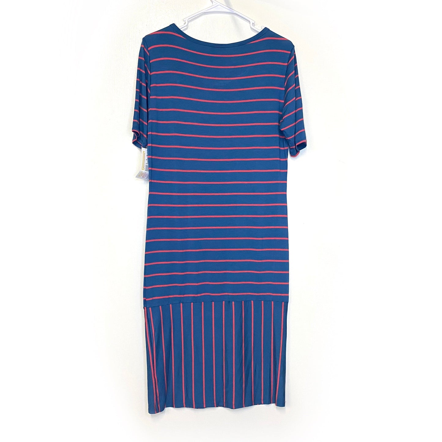 LuLaRoe Julia Bodycon Dress | L (12-14) | Red/Blue | Striped | NWT