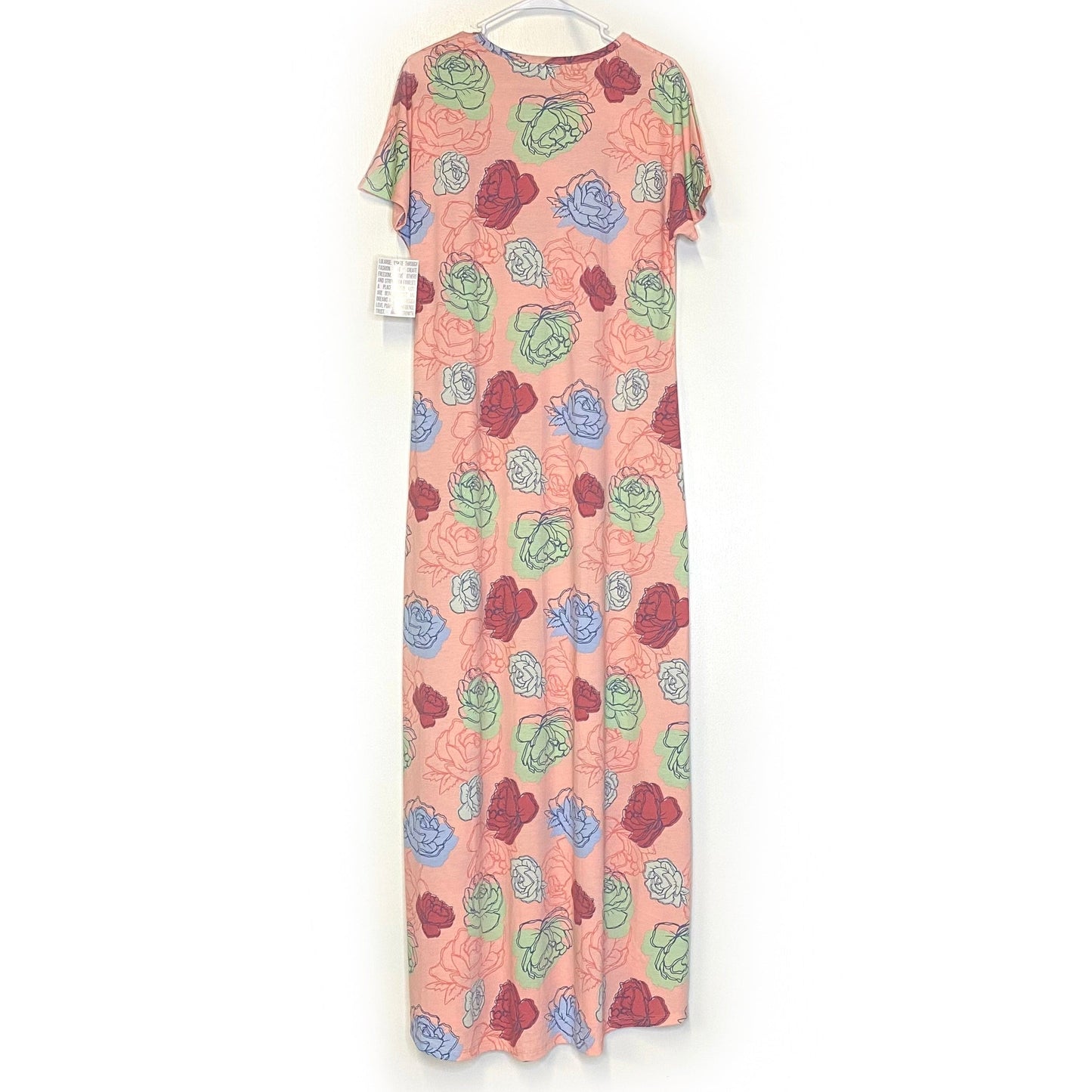 LuLaRoe Womens Maria Maxi Dress | L (14-16) | Peach/Pink Floral Print | Short Sleeve | NWT