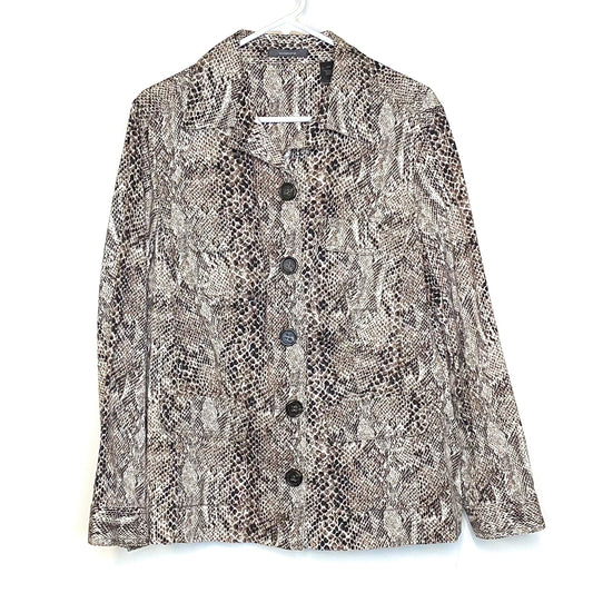 Women's Button-Up Jacket - Size 14W - Brown Reptile Print - Long Sleeve