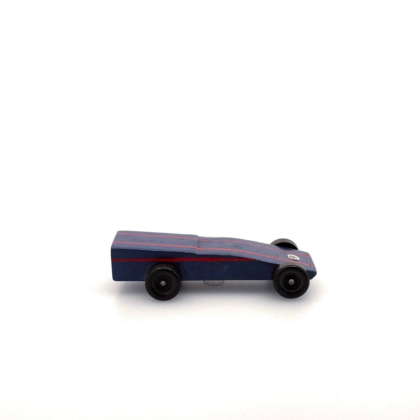 Vintage Pinewood Derby Car Wood Blue Red Stripes Pre-Owned
