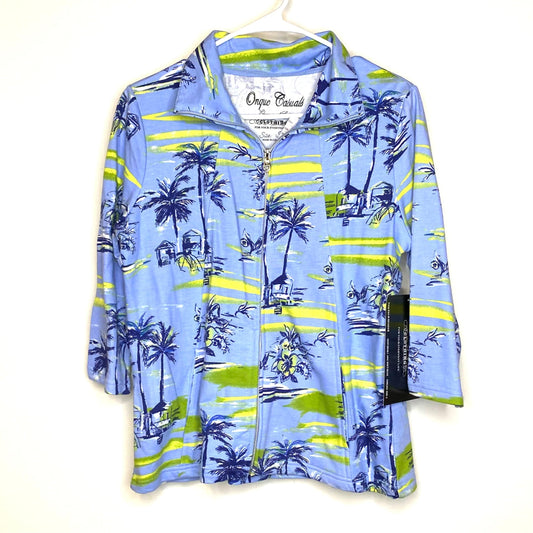 Onque Casuals Size S Light Blue Beach Pattern Full Zipper Light Jacket L/s NWT