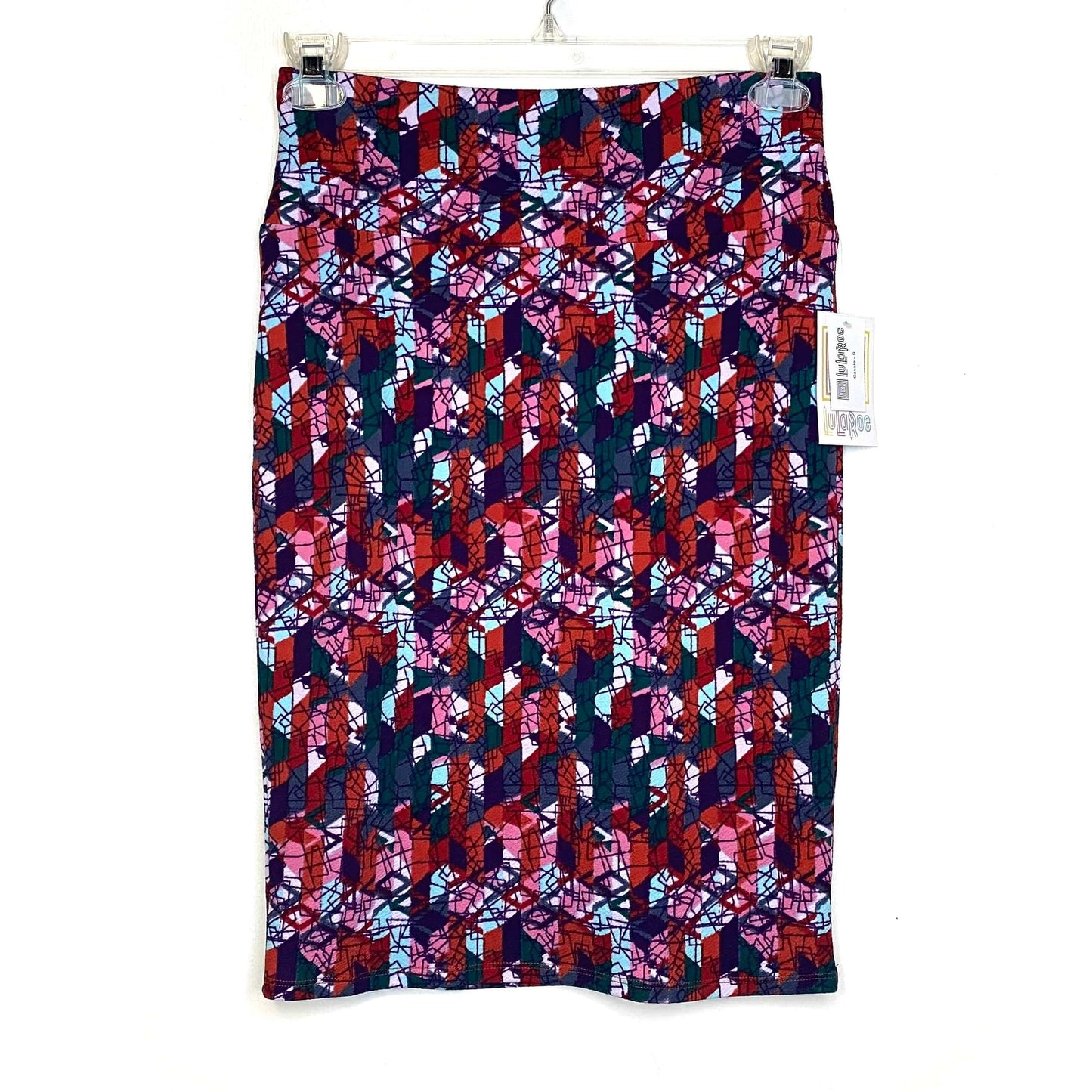 LuLaRoe Cassie Pencil Skirt | S (6-8) | Purple/Blue/Red | Geometric | NWT
