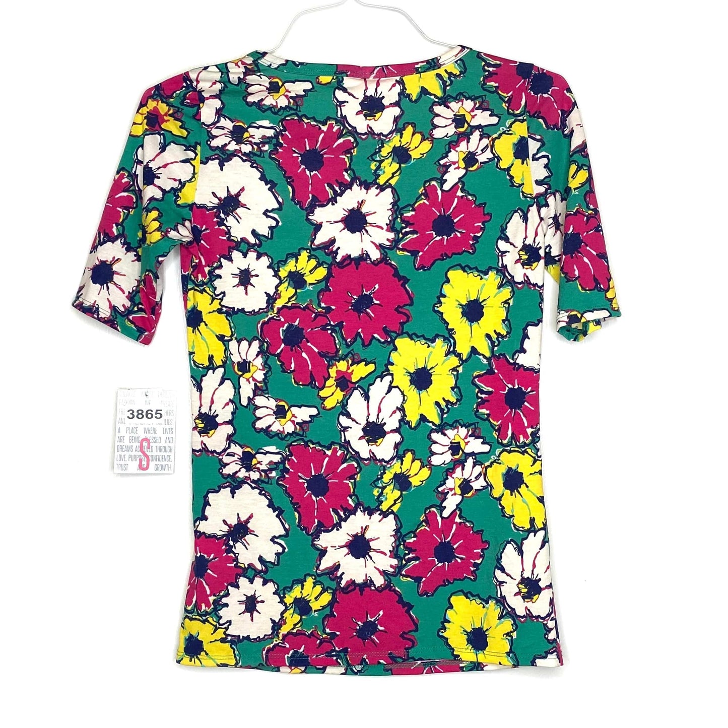 LuLaRoe Womens S Green/Yellow/Pink Gigi Floral T-Shirt 1/2 Sleeves NWT