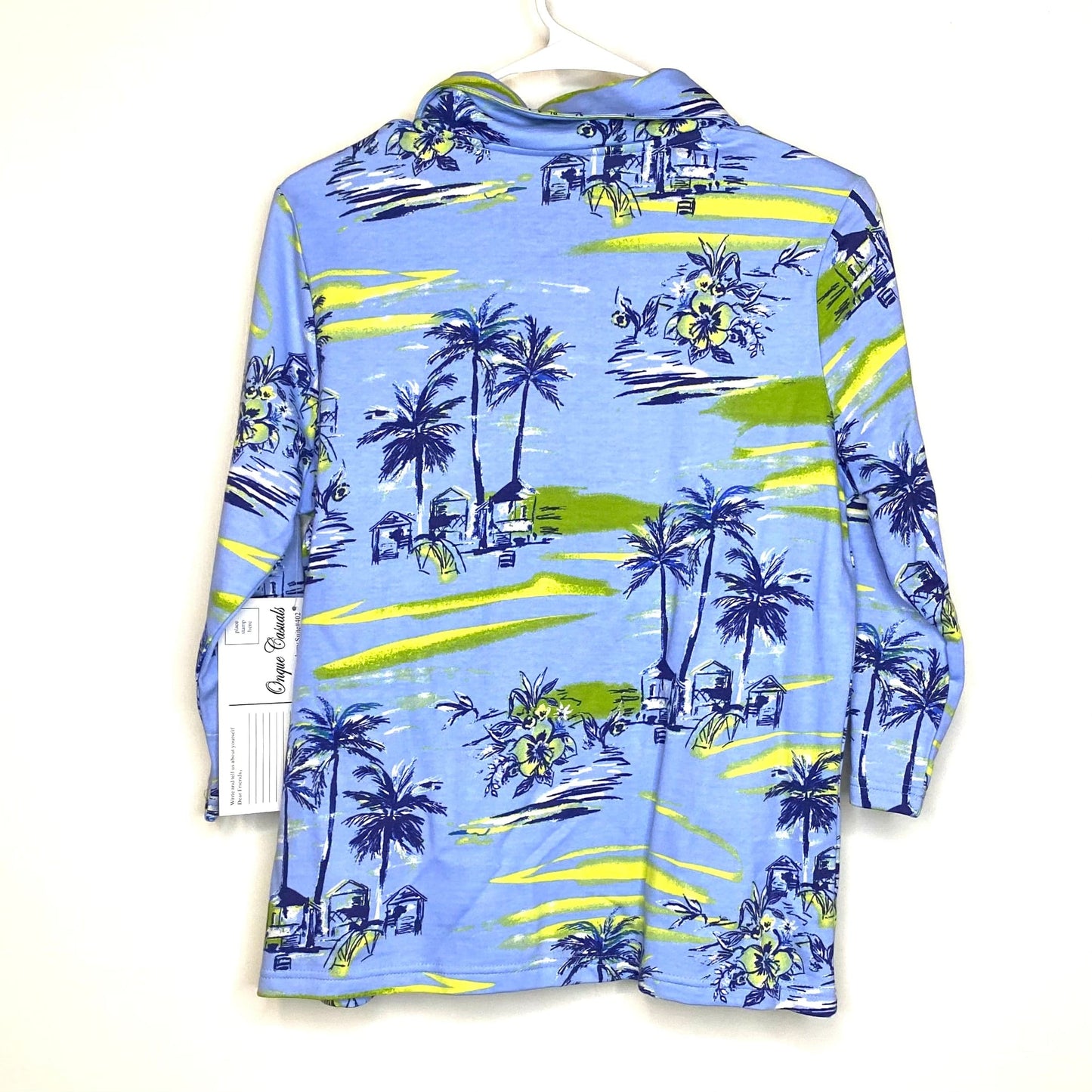 Onque Casuals Size S Light Blue Beach Pattern Full Zipper Light Jacket L/s NWT