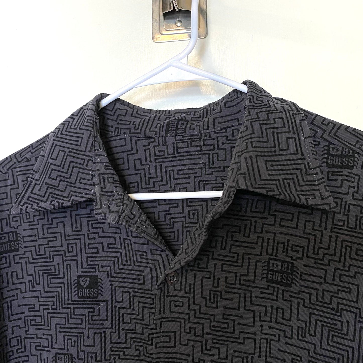 GUESS Mens Size XXL Gray “Circuitry” Lined Button-Up Shirt L/s Vintage & RARE