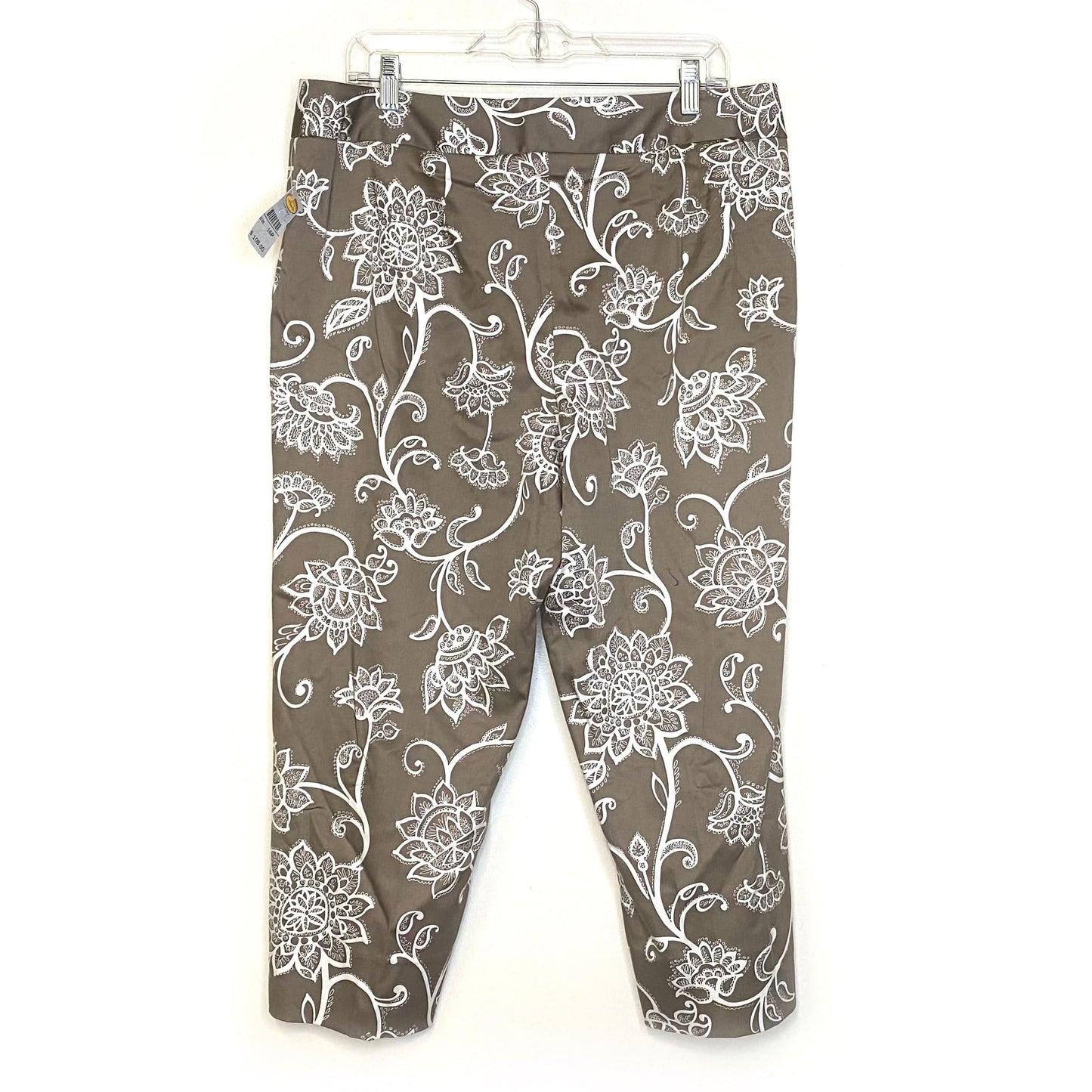Talbots Petites Womens Size 16P Brown Floral Stretch Cropped Capri Pants NWT