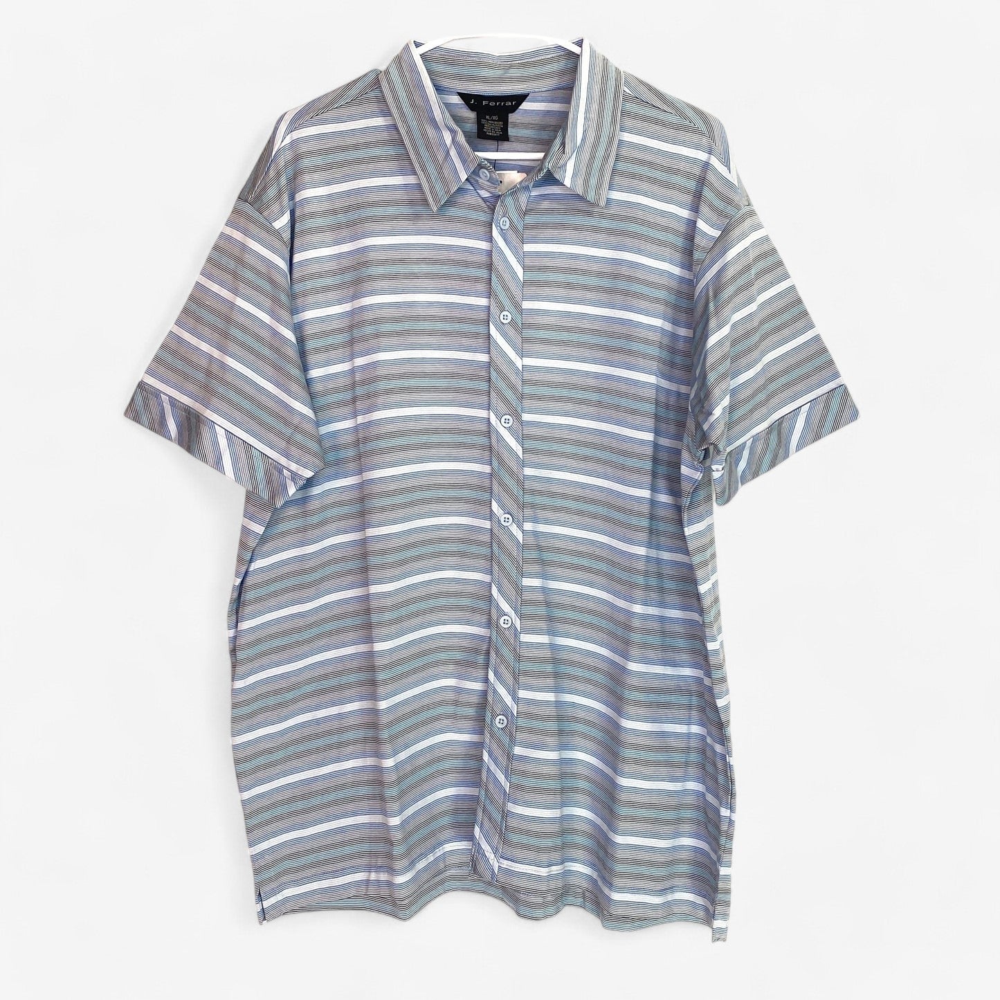 j ferrar short sleeve dress shirt JF J.Ferrar Blue Stretch Slim Fit Short Sleeve Men's Shirt Large 16-16.5 (34-35)