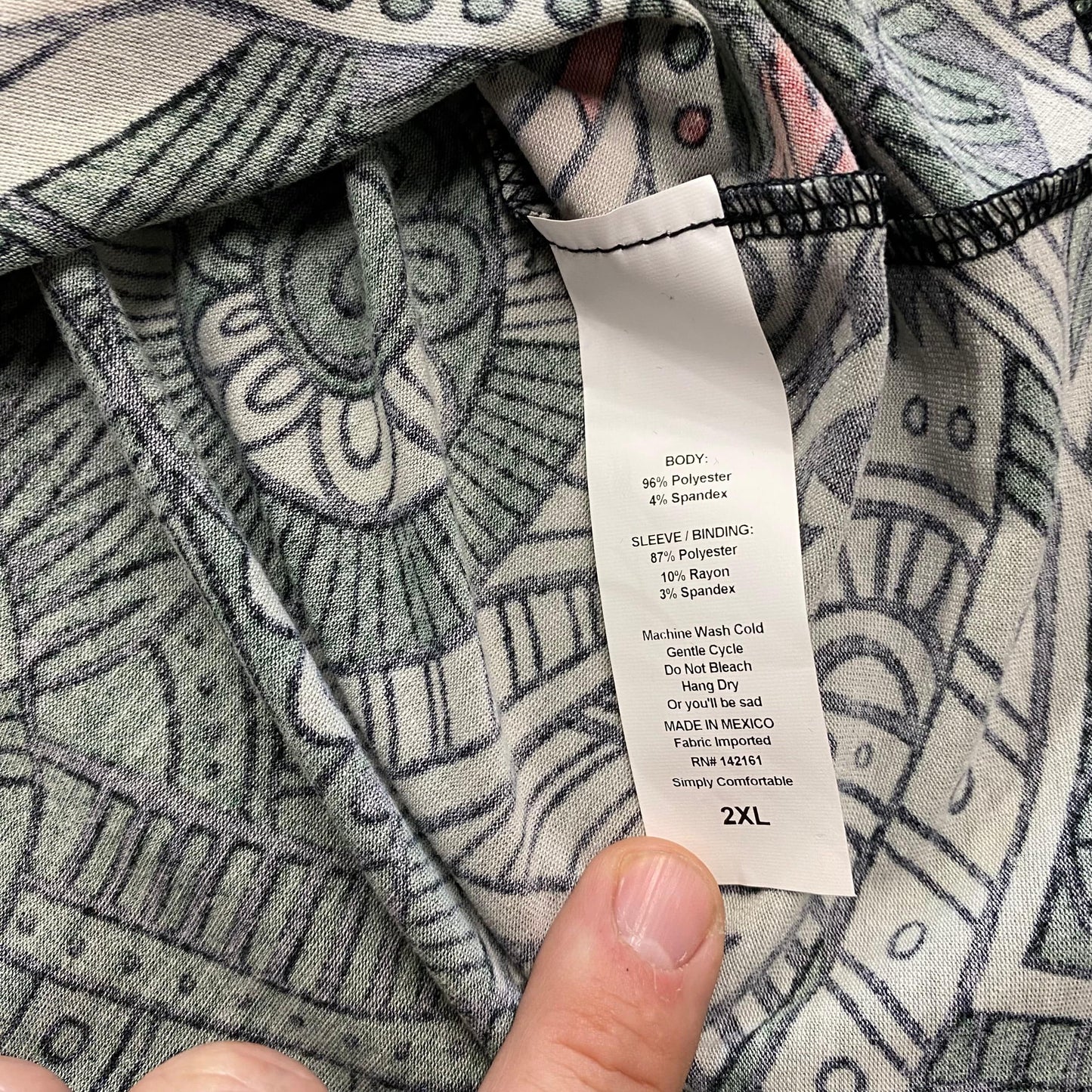 LuLaRoe Unisex 2XL Red/Green/Gray Randy Geometric/Tribal Raglan T-Shirt ¾ Sleeves NWT