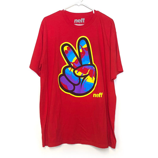 NEFF Paint Splatter Peace Mens Size XXL Red T-Shirt Crew Neck S/s Pre-Owned