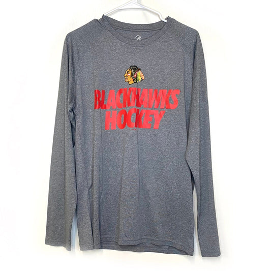 NHL Mens Chicago Blackhawks Size M (38/40) Heather Gray T-Shirt L/s - Pre-Owned