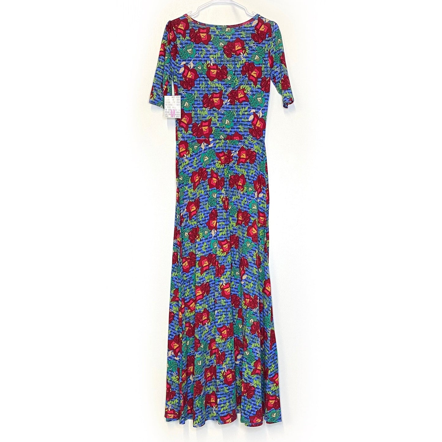 LuLaRoe Womens M Blue/Red Ana Floral/Geometric Maxi Dress S/s NWT
