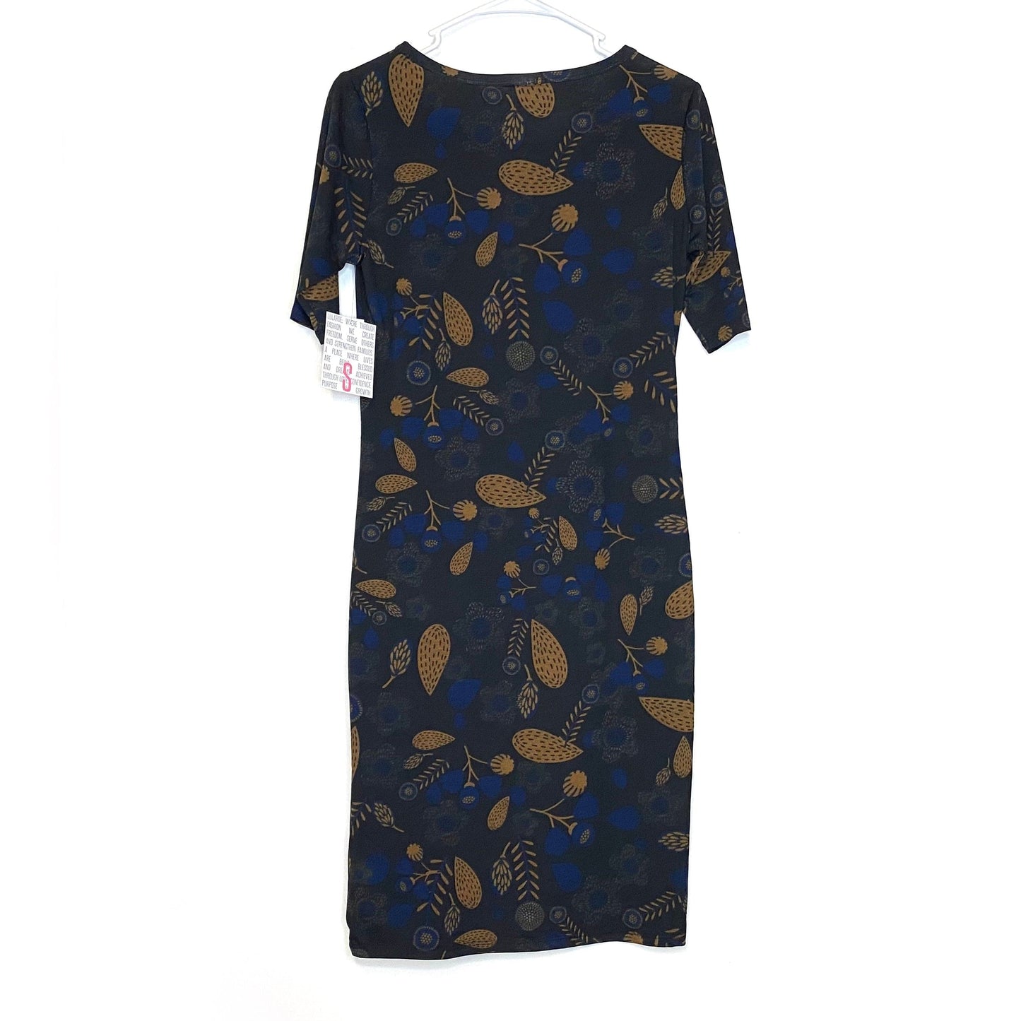 LuLaRoe Julia Bodycon Dress | S (4-6) | Gray/Beige/Blue | Floral | NWT