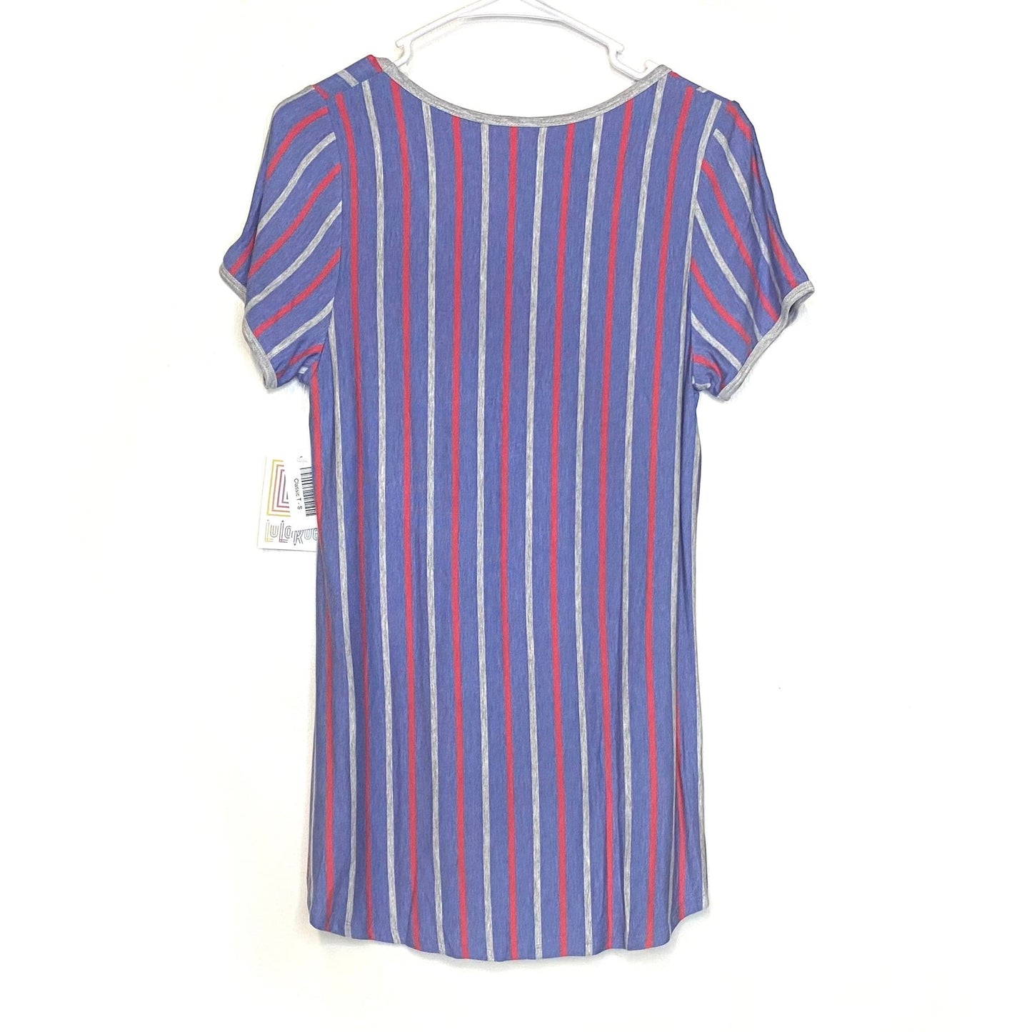 LuLaRoe Womens S Red/Gray/Blue Classic T Vertical Stripe T-Shirt S/s NWT