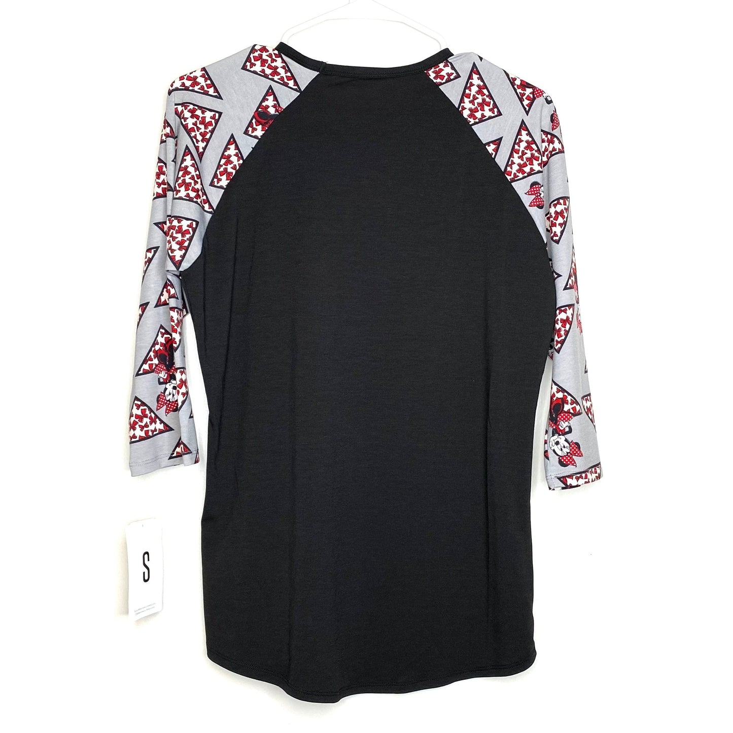 LuLaRoe Unisex S Gray/Black Minnie Mouse Randy Geometric Raglan T-Shirt ¾ Sleeves NWT