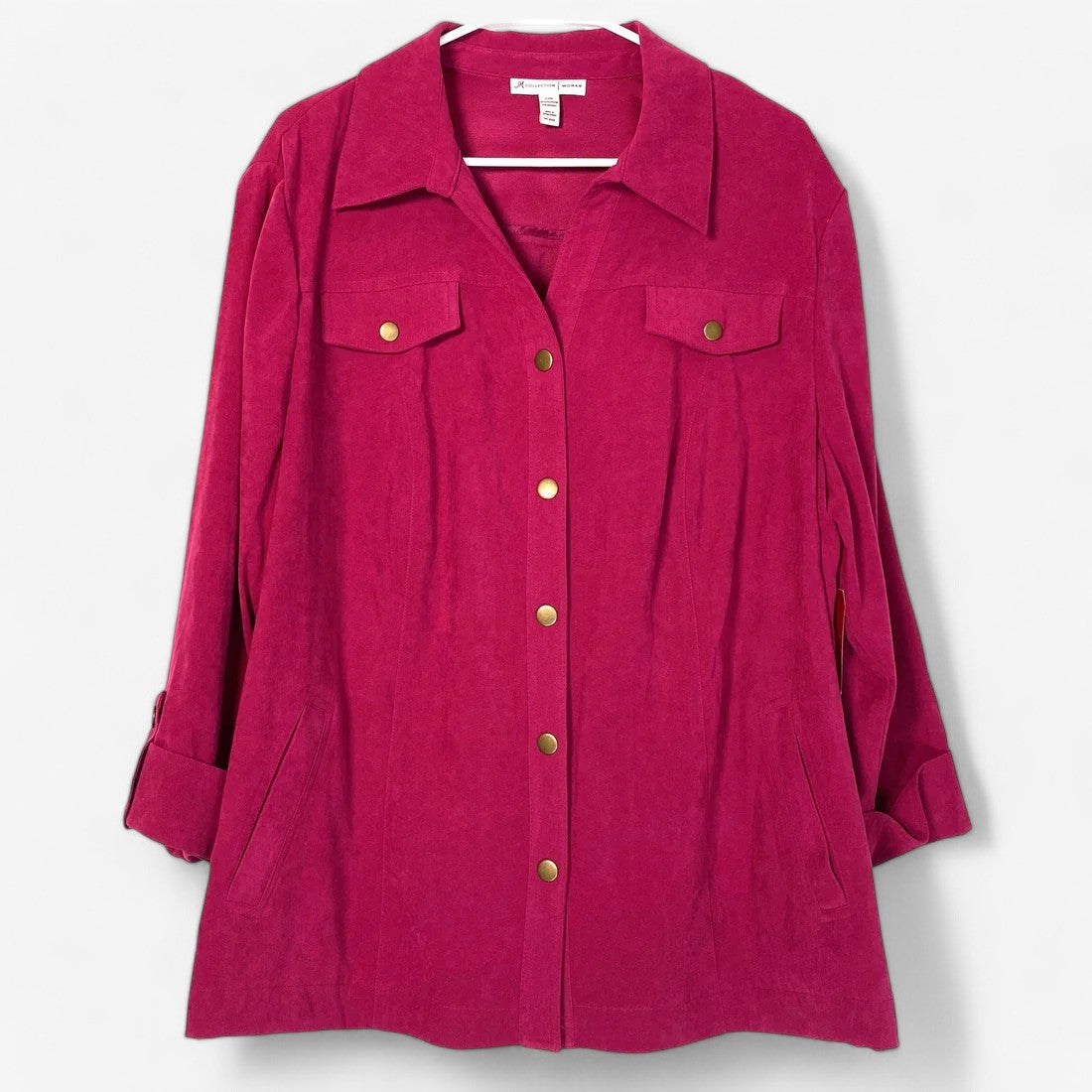 JM Collection Women's Pink Button-Up Blouse - Long Sleeve, Size 22W