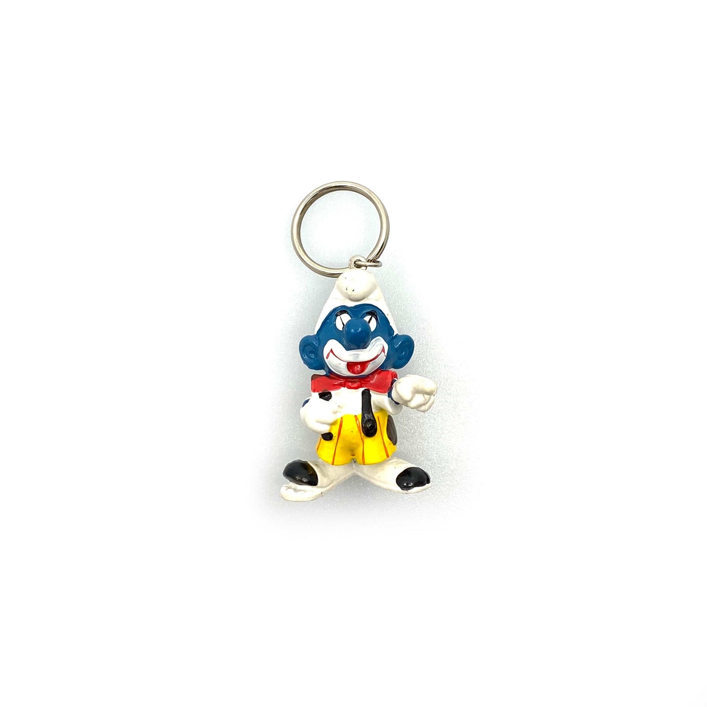 Vintage 1978 Schleich Toys Clown Smurf Figurine Keychain Key Ring Pre-Owned