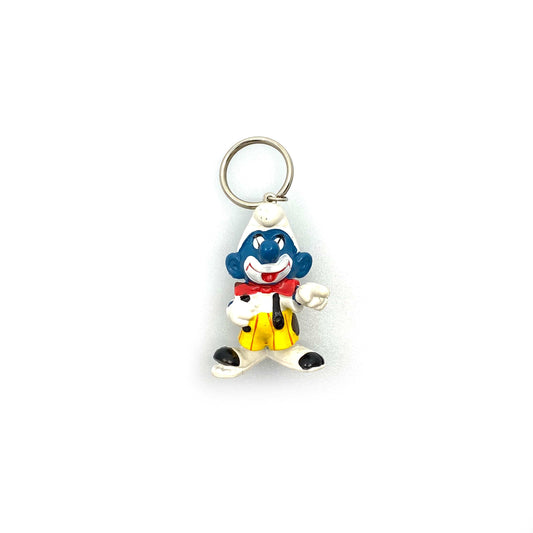 Vintage 1978 Schleich Toys Clown Smurf Figurine Keychain Key Ring Pre-Owned