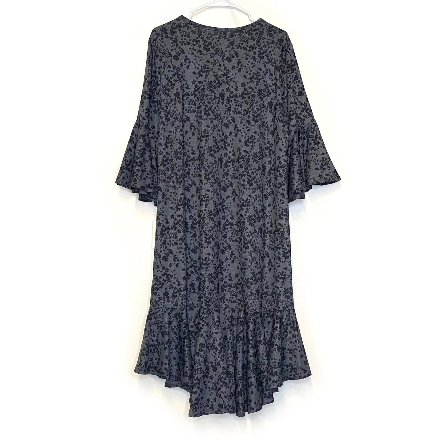 LuLaRoe | Black/Gray Maurine Floral Hi-Lo Dress | Size: 2XL | ¾ Bell Sleeves | NWT