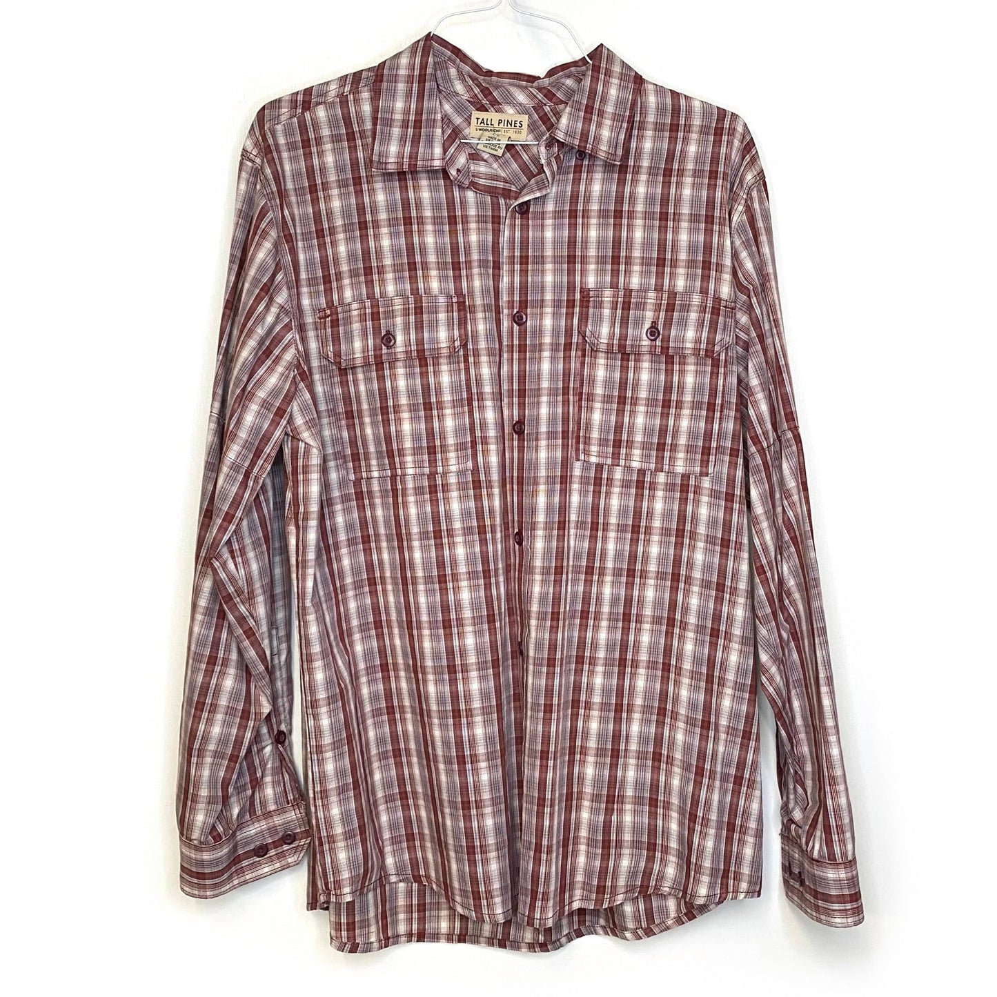Tall Pines Woolrich Mens Size L Brown White Plaid Button-Up Shirt L/s Pre-Owned