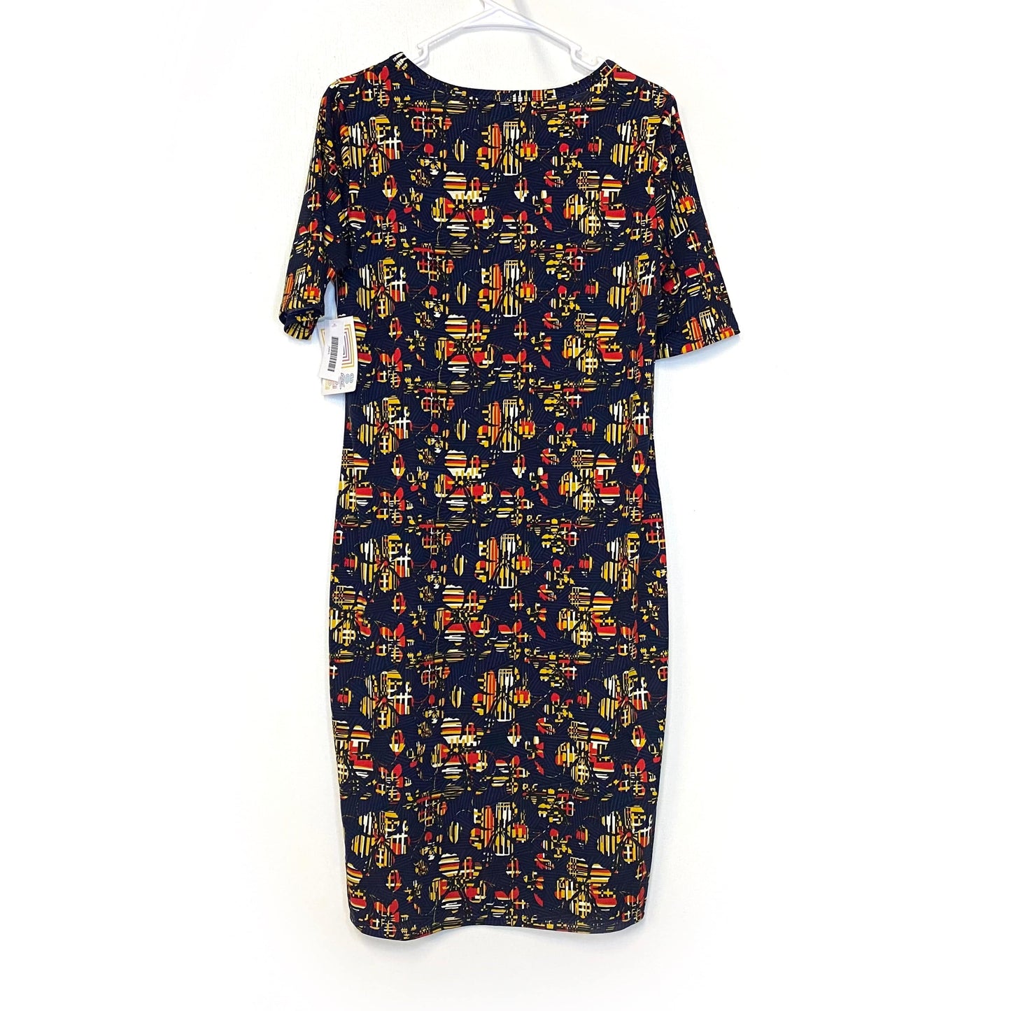 LuLaRoe Julia Bodycon Dress | L (12-14) | Red/Yellow/Blue | Floral | NWT