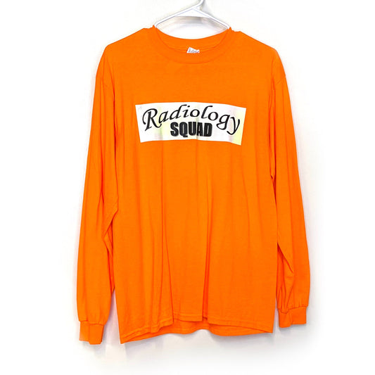 Men's Long Sleeve T-Shirt - Size M - Orange "Radiology Squad" Crew Neck