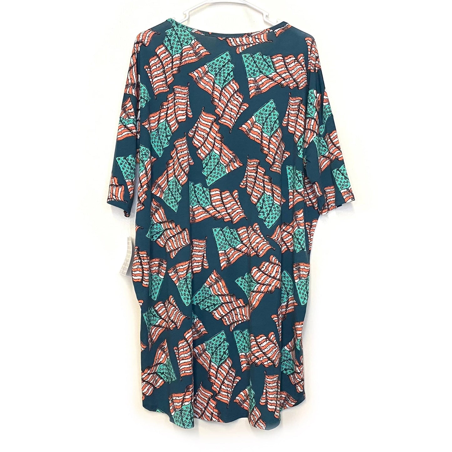 LuLaRoe | Irma American Flags S/s Top | Color: Basil Green | Size: XL | UNICORN | NWT